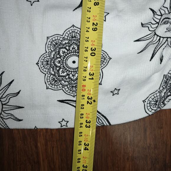 ON Fire Women L White Sun Moon Astrological Print Mesh Shirt Fitted Tunic Dress - Picture 8 of 9